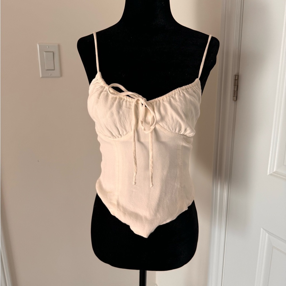 Reformation Ivory Spaghetti front tie Top